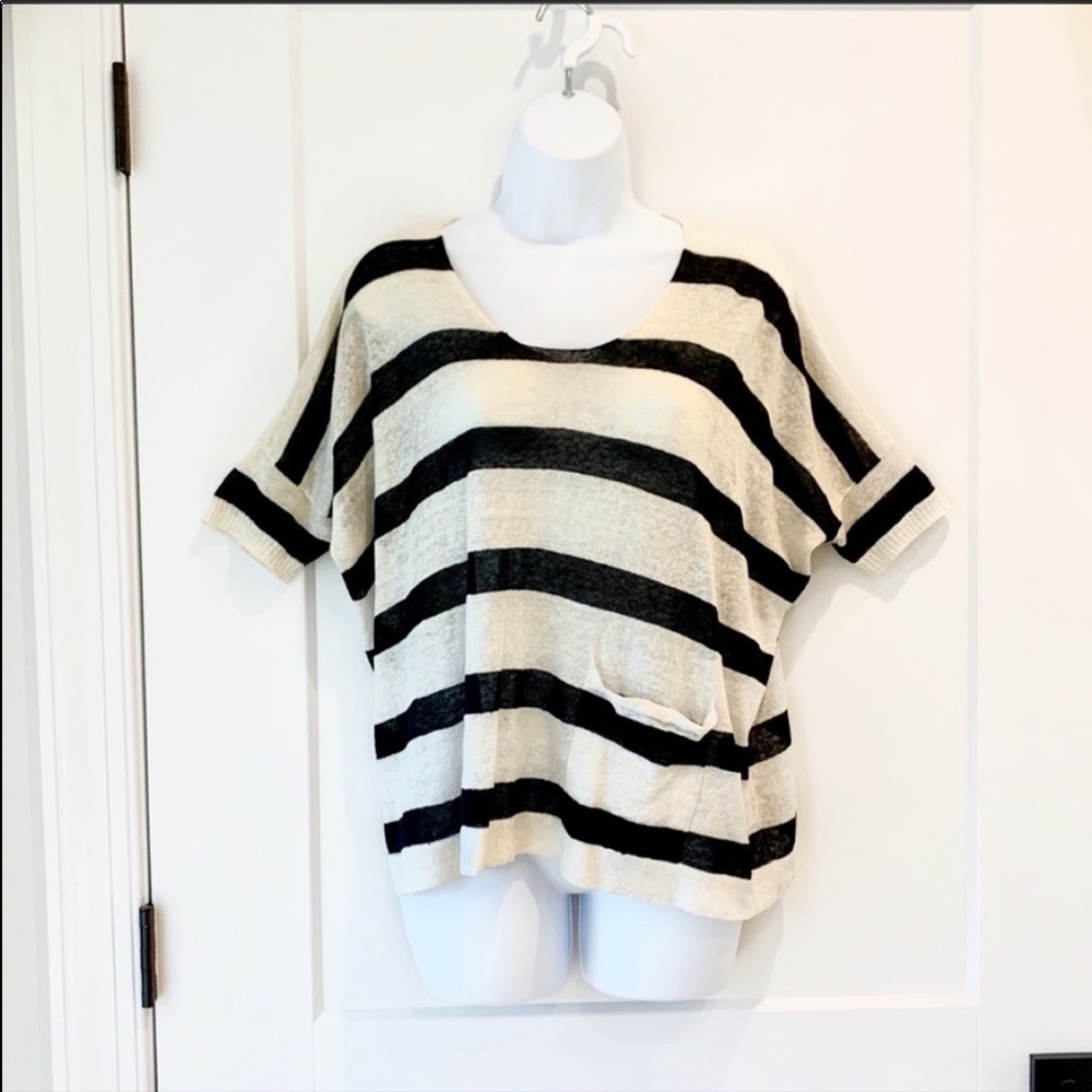Jamison Striped Short Sleeve Linen Blouse Top